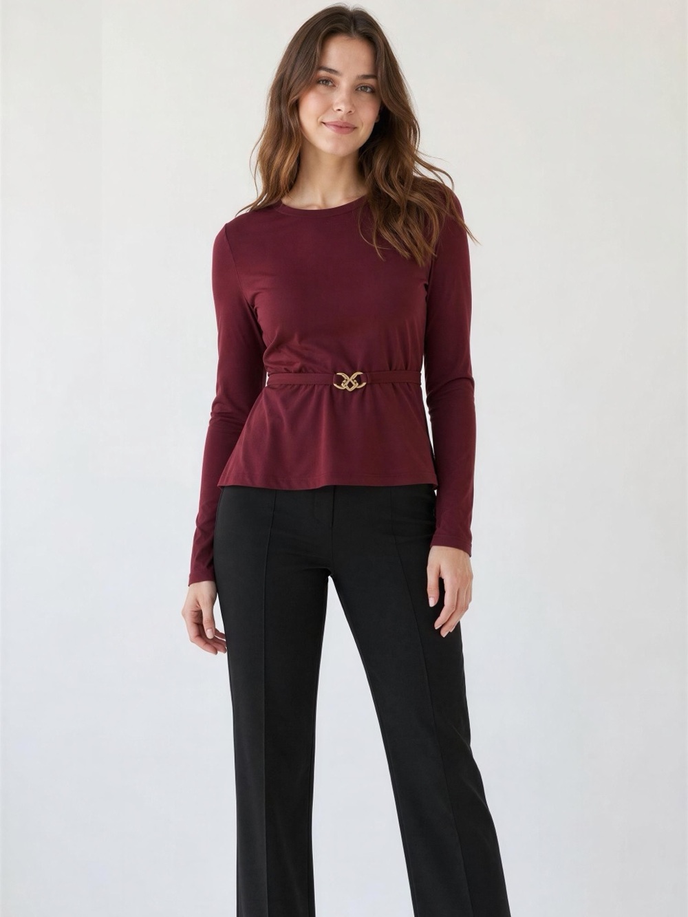 On/12th long-sleeve peplum top Crewneck Tee - Size M